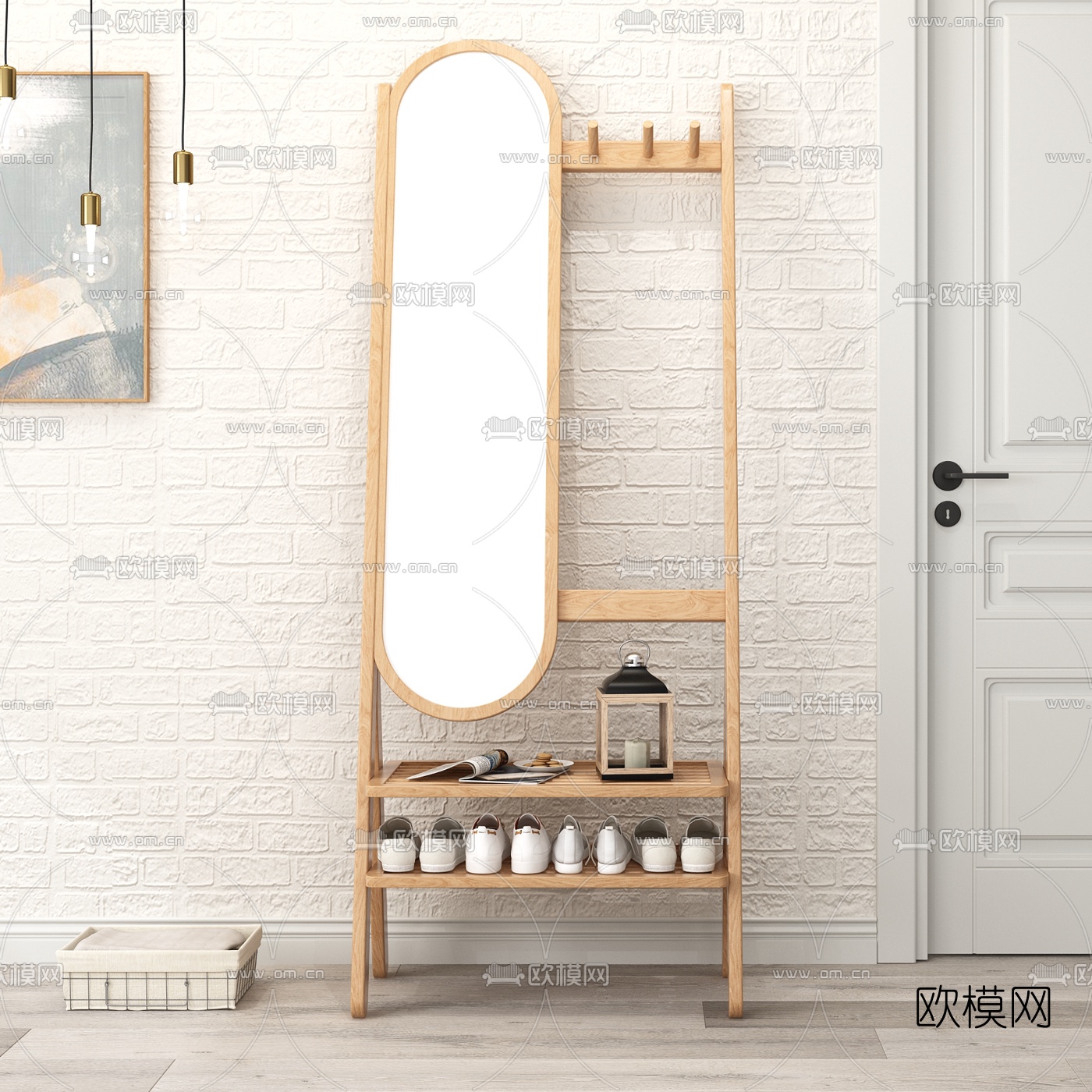 北欧鞋架镜子3d模型下载（渲染图1）