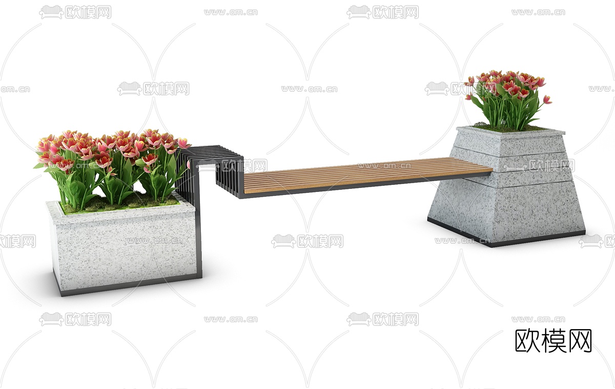 现代花坛户外椅3d模型