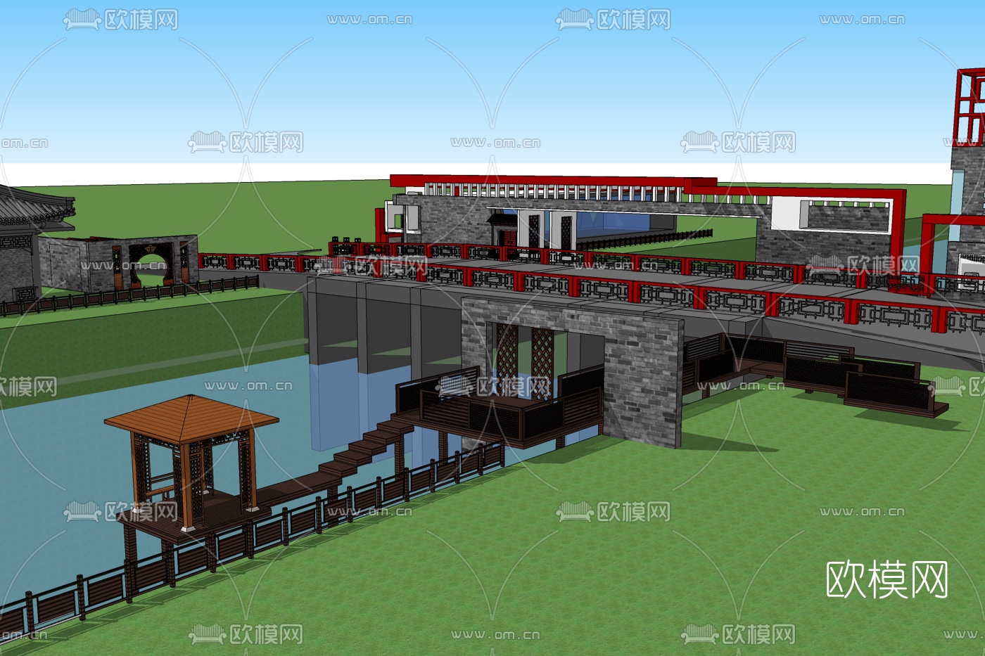 新中式桥梁免费su模型下载