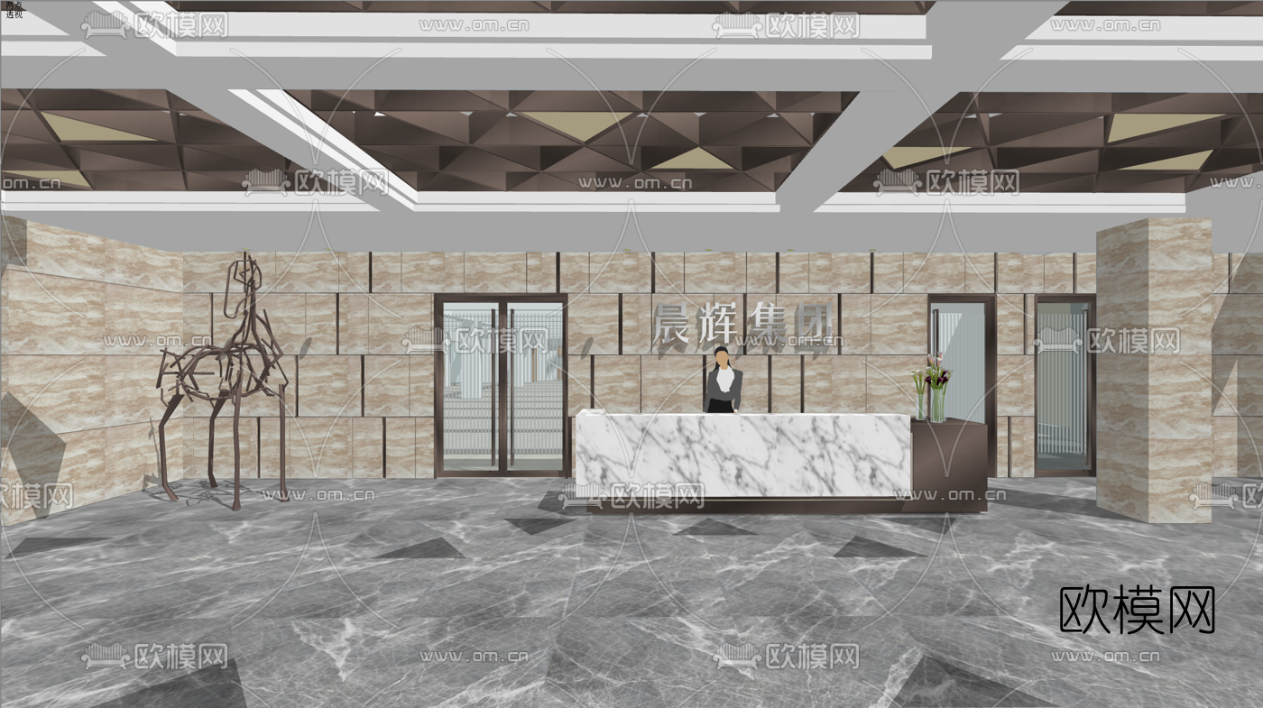 现代大堂前台su模型下载（渲染图1）