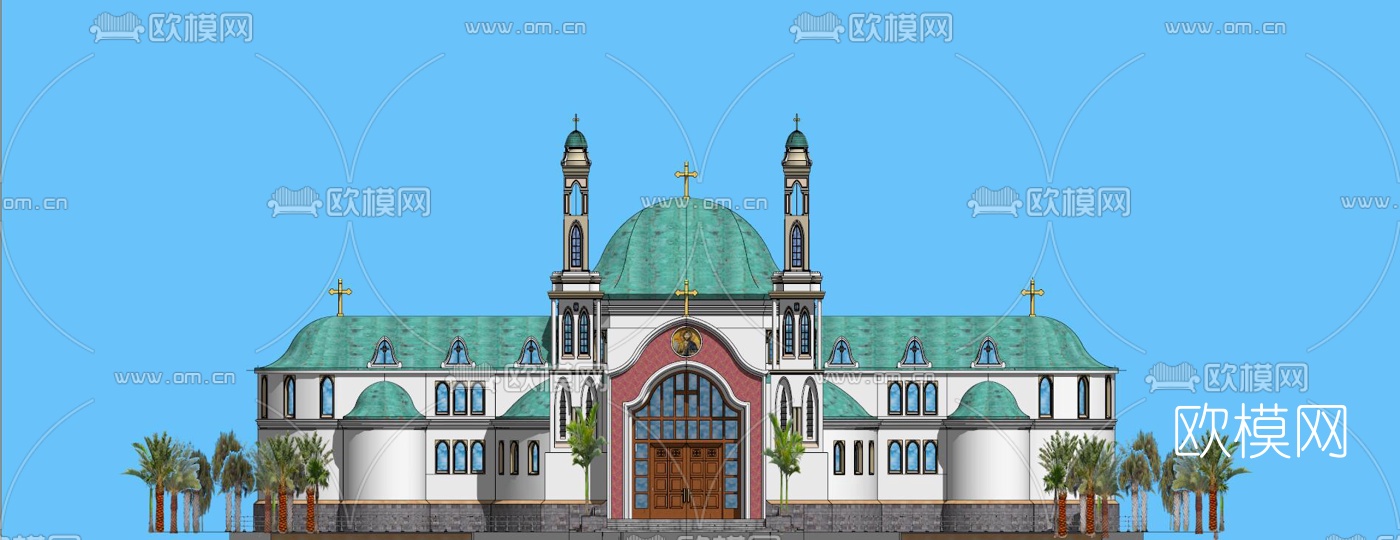 欧式教堂外观su模型下载（渲染图2）