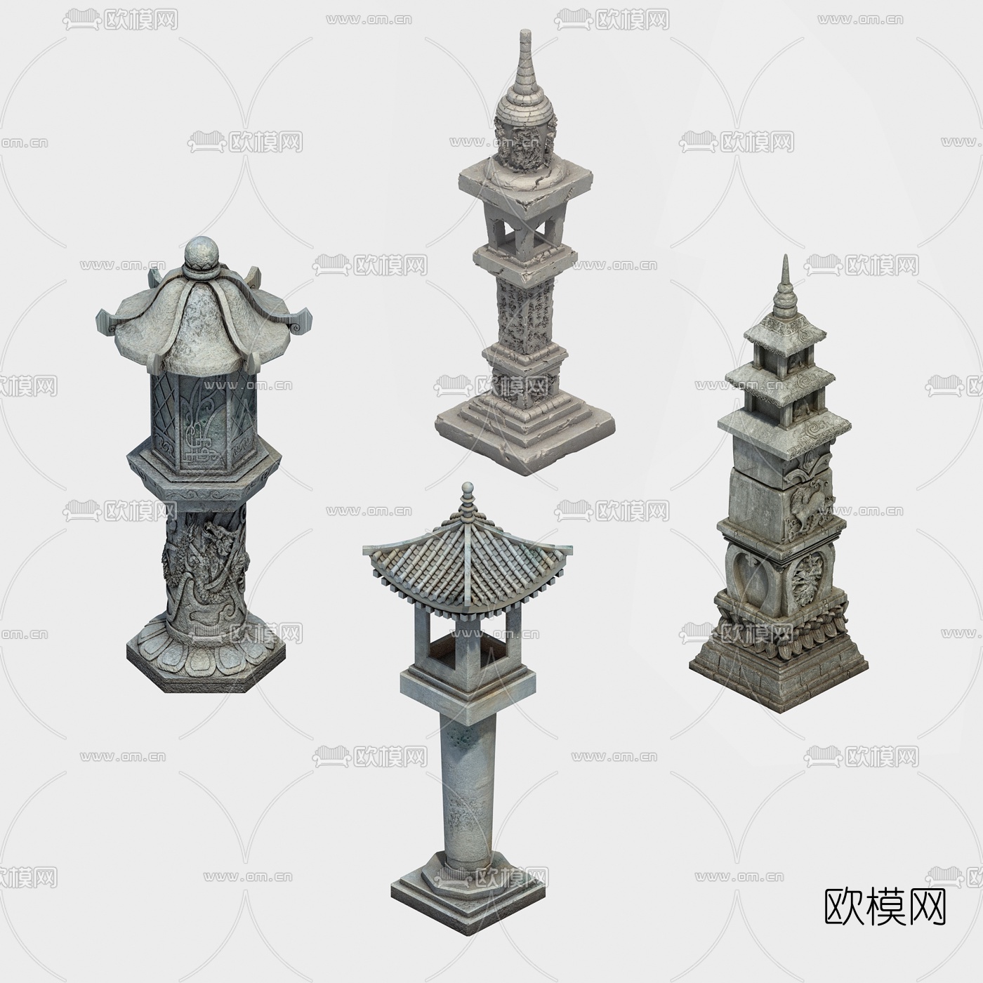 中式石塔灯3d模型下载