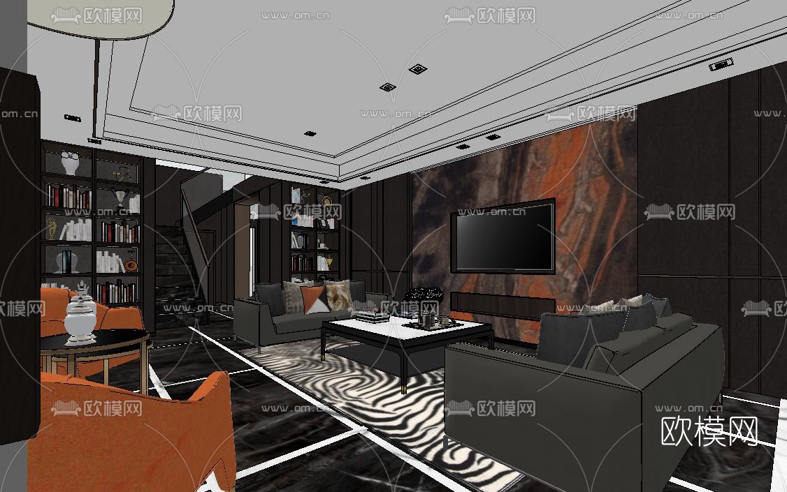 现代轻奢公寓su模型下载（渲染图2）