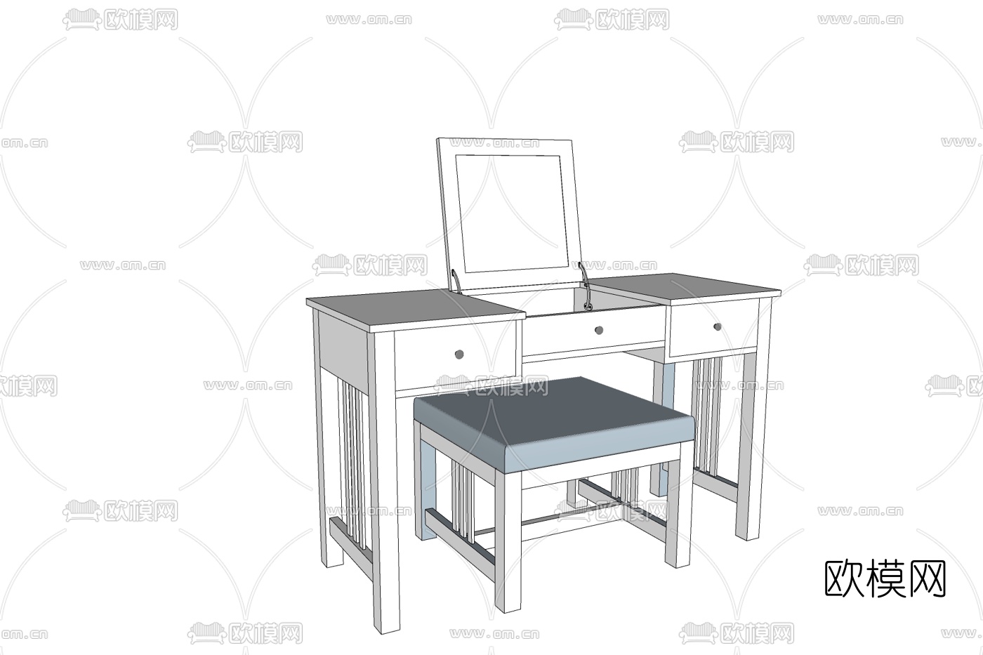 现代梳妆台免费su模型下载