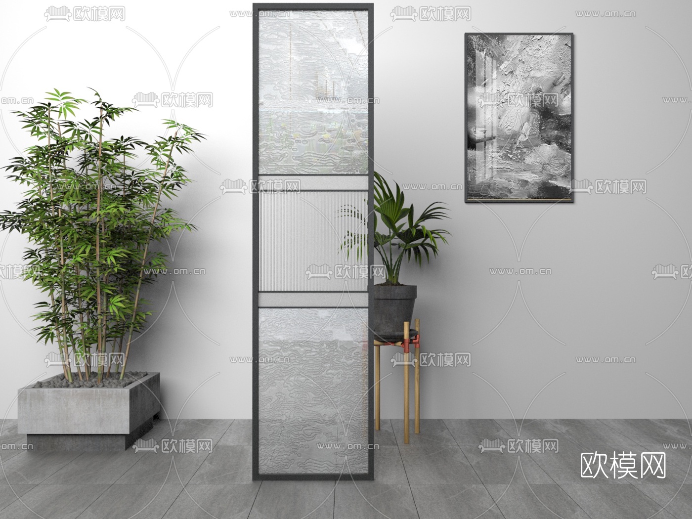 现代玻璃屏风隔断3d模型下载（渲染图2）