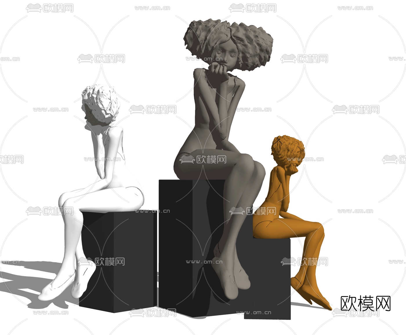 现代少女人物雕塑su模型