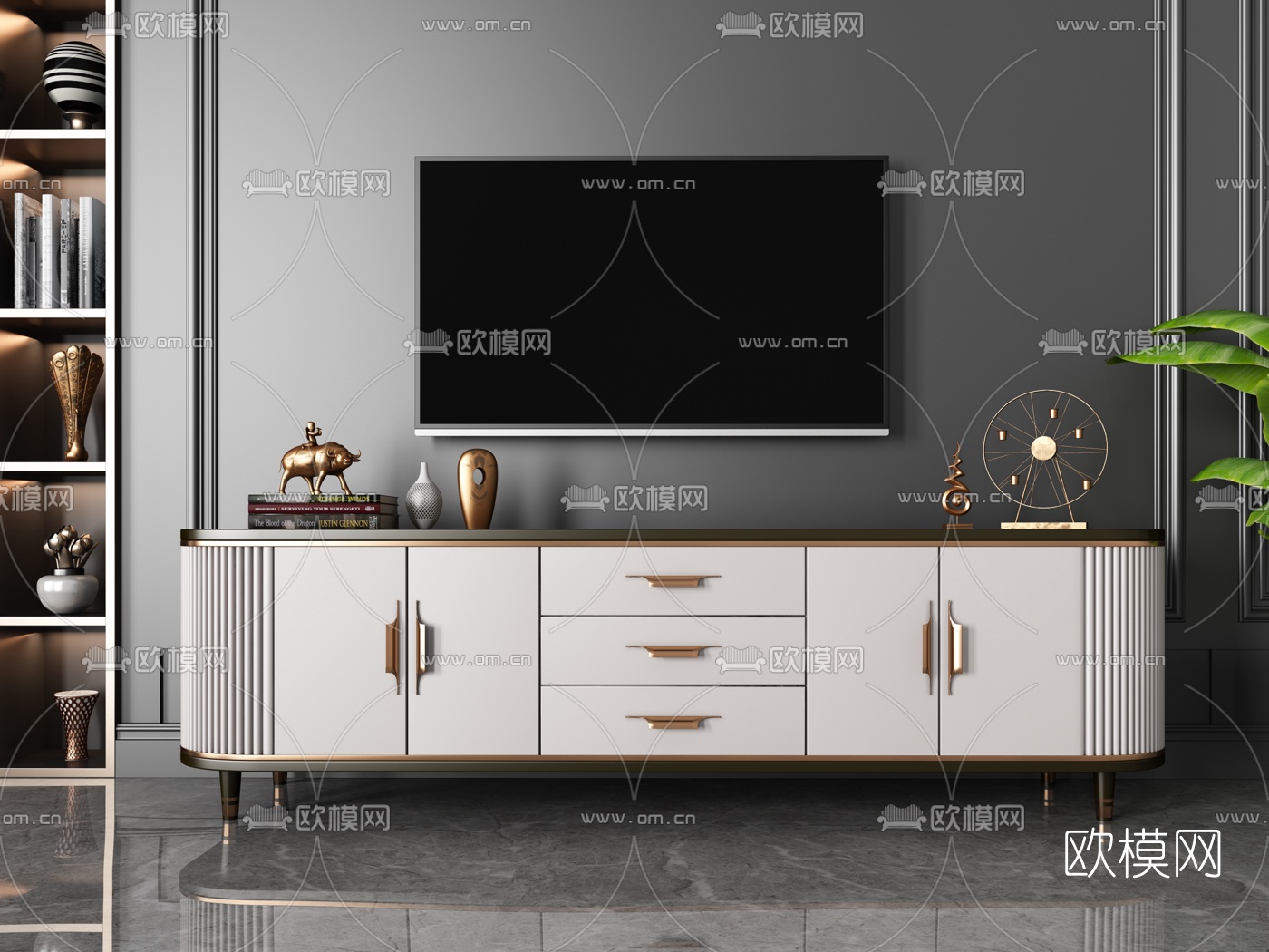 现代轻奢电视柜3d模型-免费3dmax模型库-欧模网