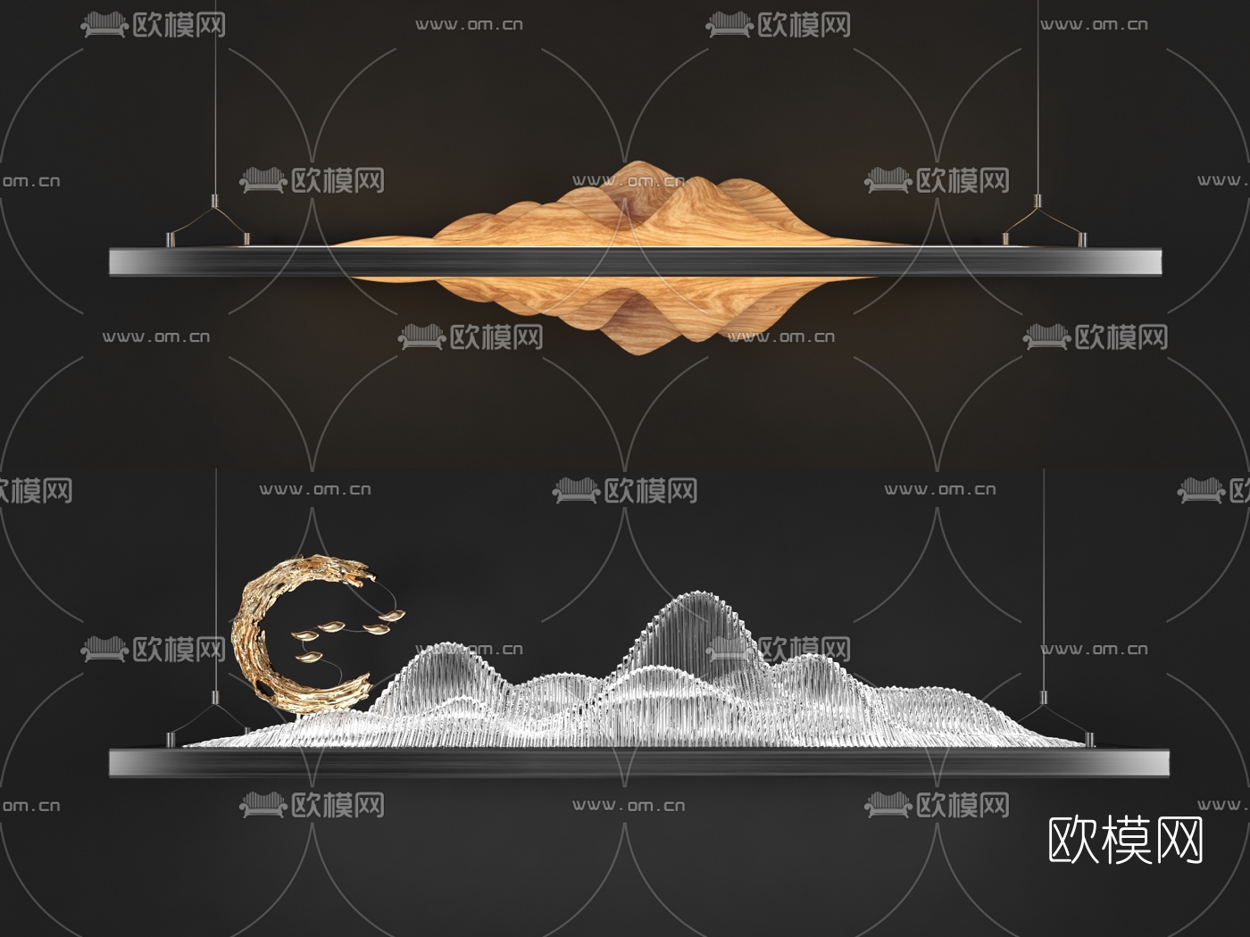新中式山脉装饰灯组合3d模型