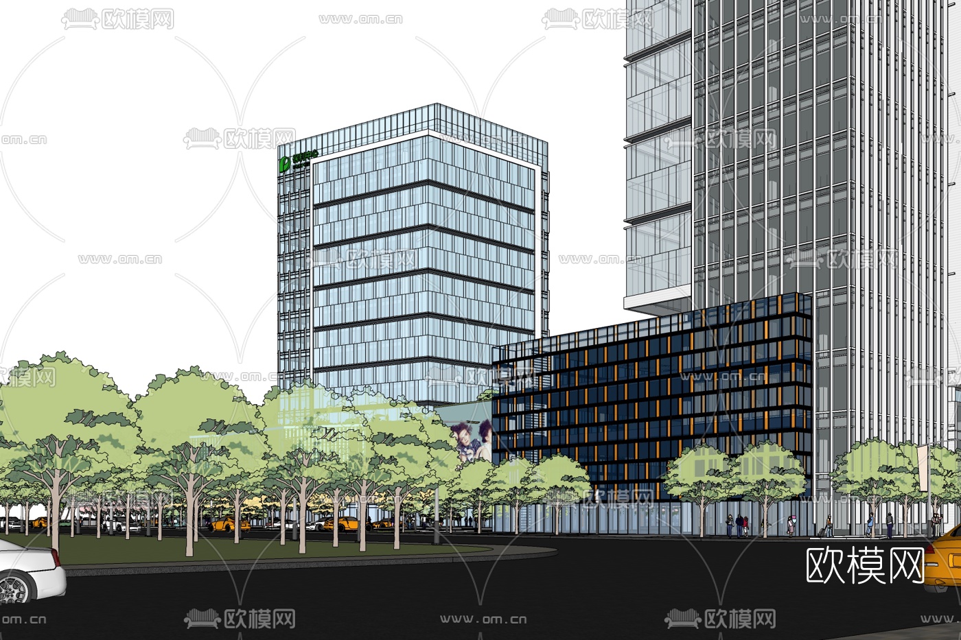 现代办公楼外观免费su模型