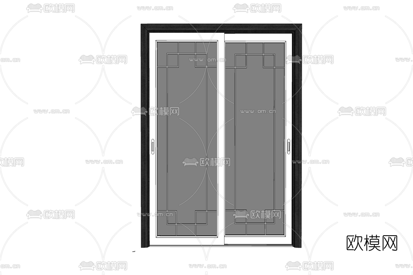 新中式推拉门免费su模型下载