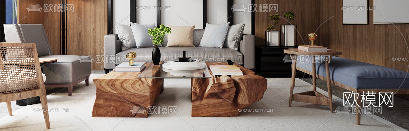 新中式沙发组合3d模型