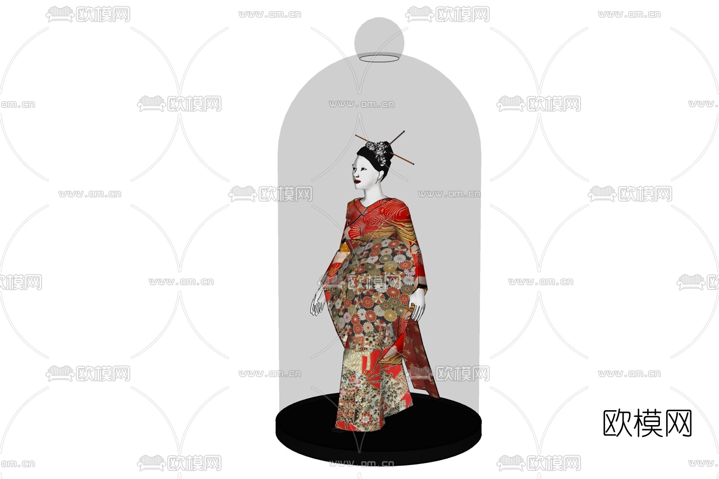 日式人物摆件免费su模型下载