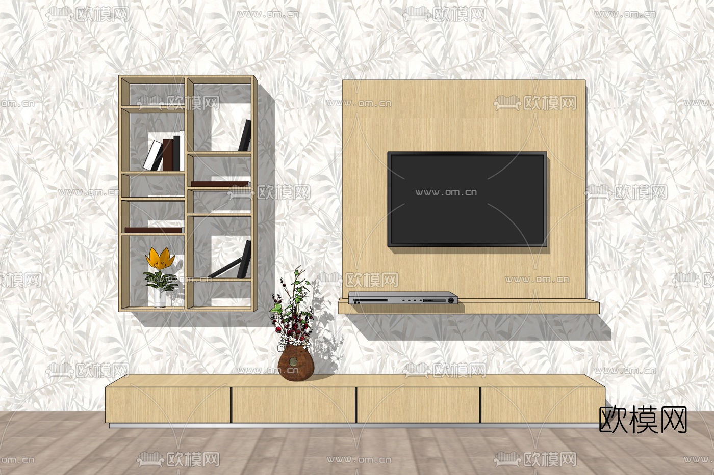 现代实木电视柜免费su模型下载