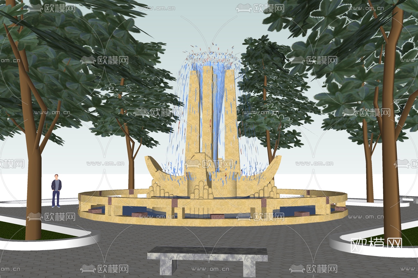 现代公园喷泉小品免费su模型下载