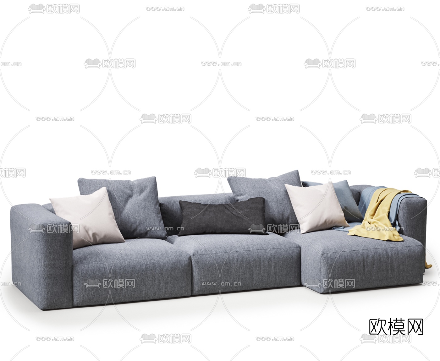 现代布艺多人沙发3d模型下载（渲染图2）