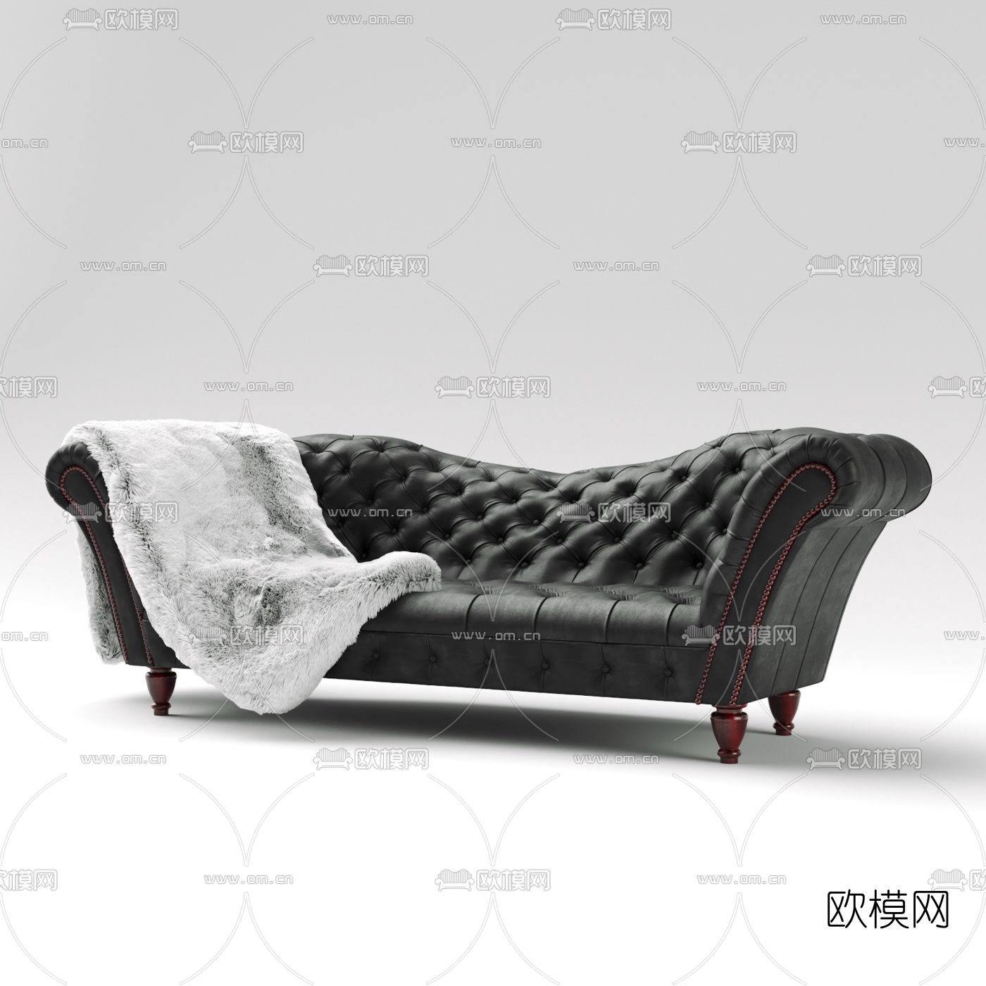 美式皮革双人沙发3d模型下载（渲染图1）