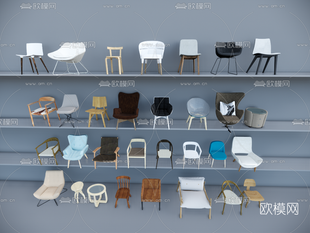 北欧单椅组合su模型下载（渲染图2）