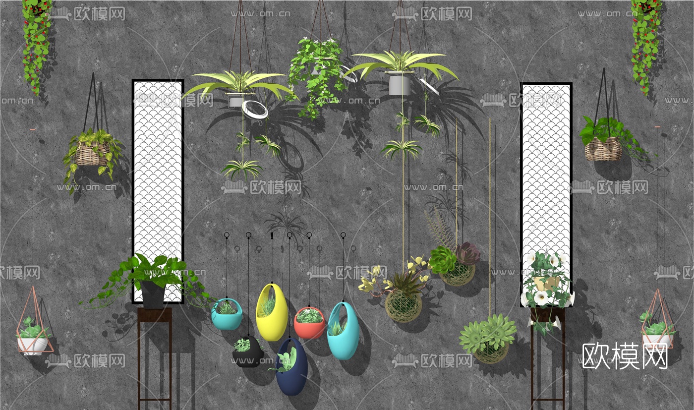 现代植物盆栽吊篮su模型下载