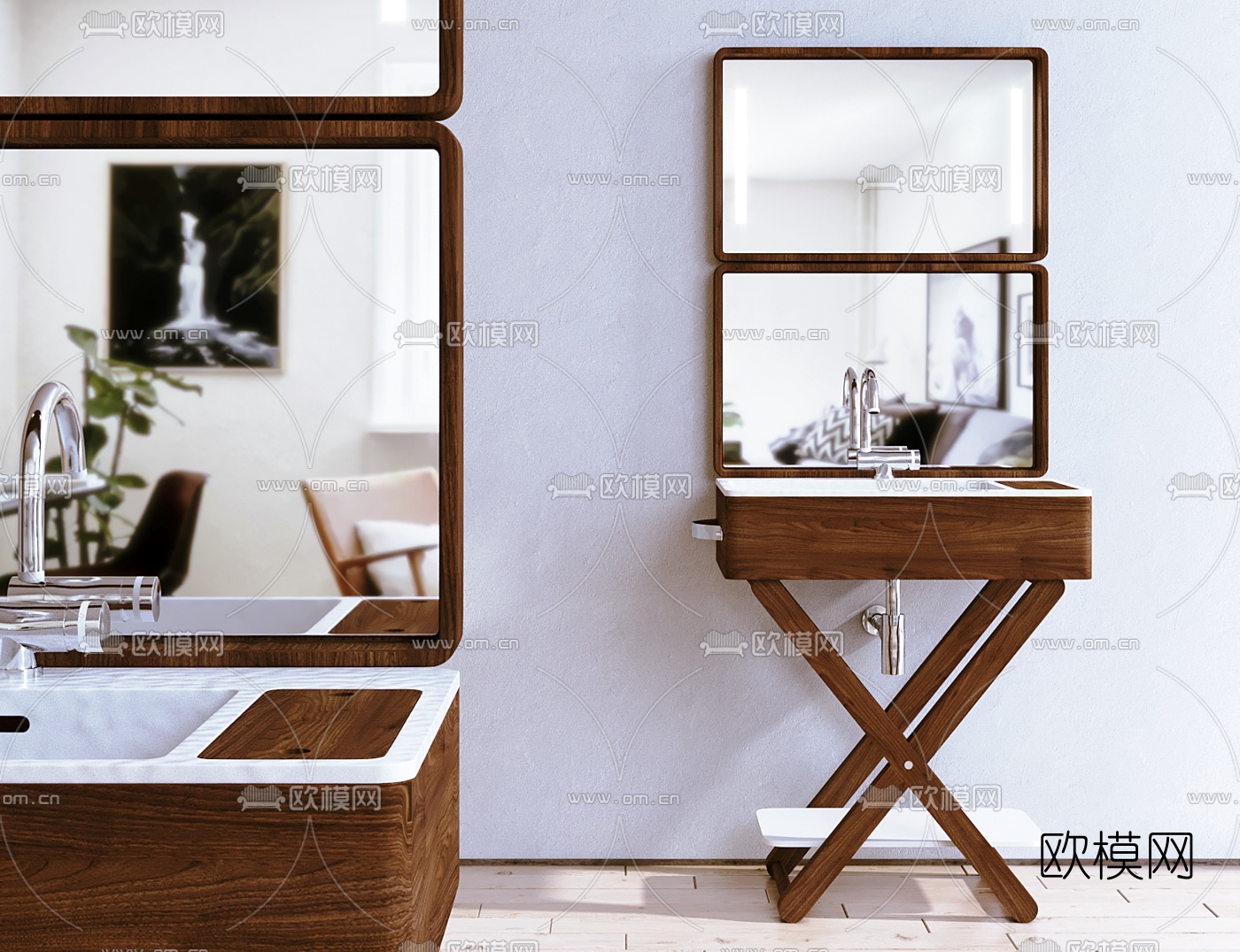 北欧原木洗手台浴室柜3d模型下载