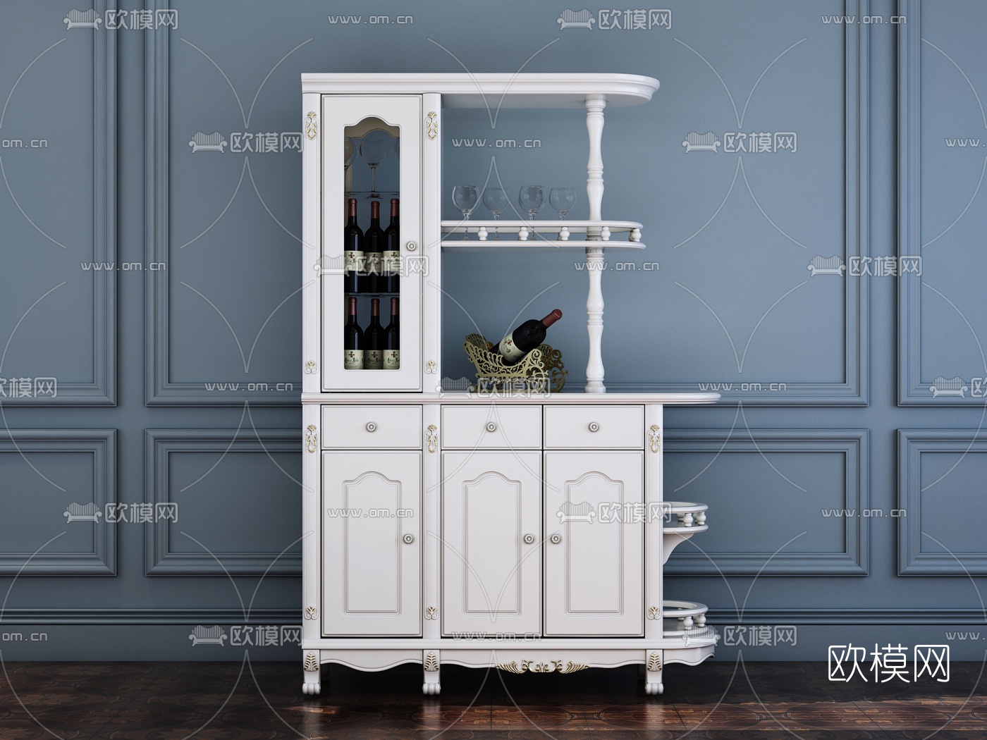 简欧烤漆酒柜3d模型下载
