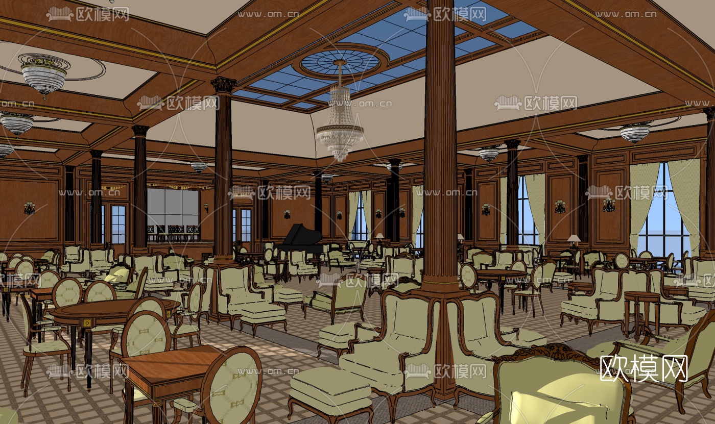 欧式酒店宴会厅免费su模型下载
