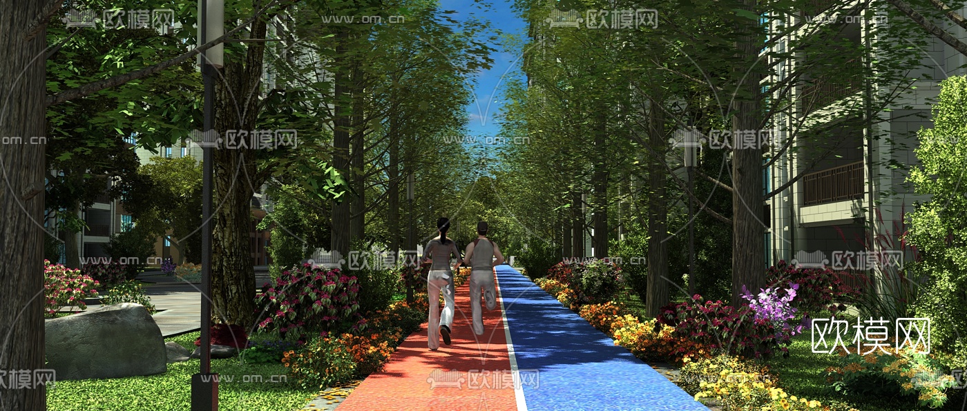 现代小区跑道园林景观3d模型