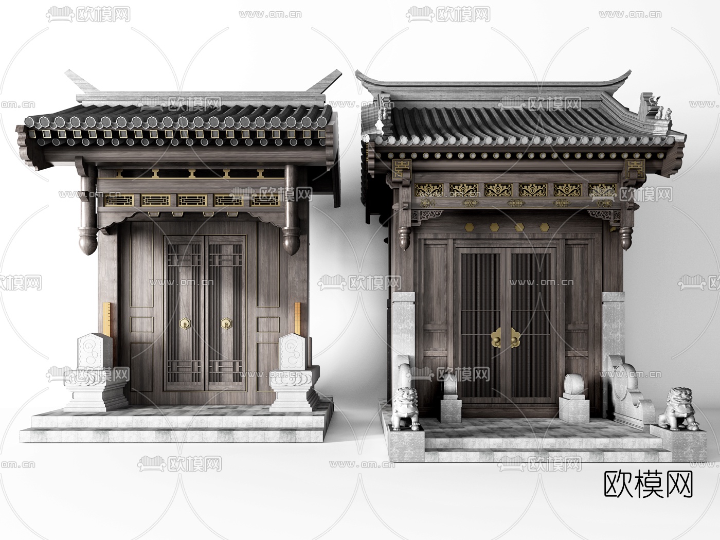 中式实木门面门头3d模型