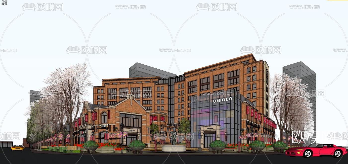 欧式商业街su模型下载（渲染图1）