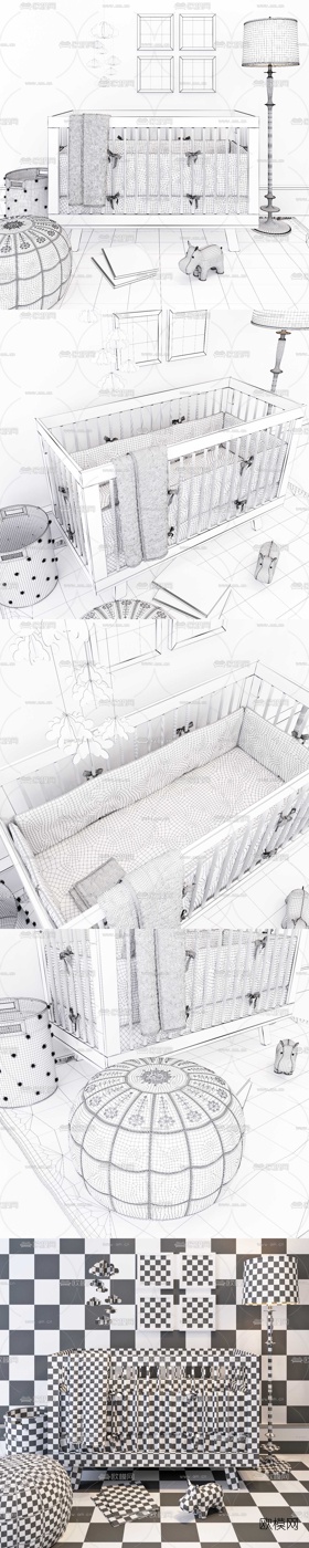 美式实木婴儿床3d模型下载（渲染图3）