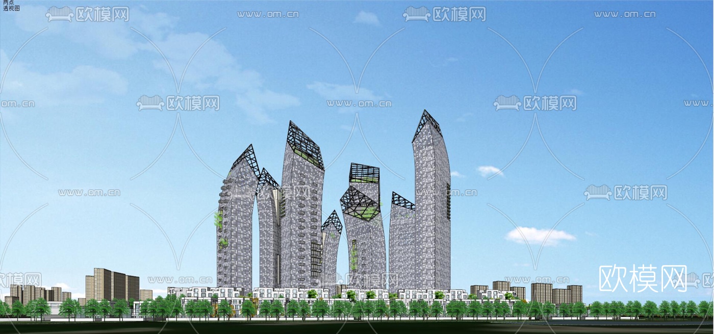 现代高层办公楼su模型下载（渲染图3）