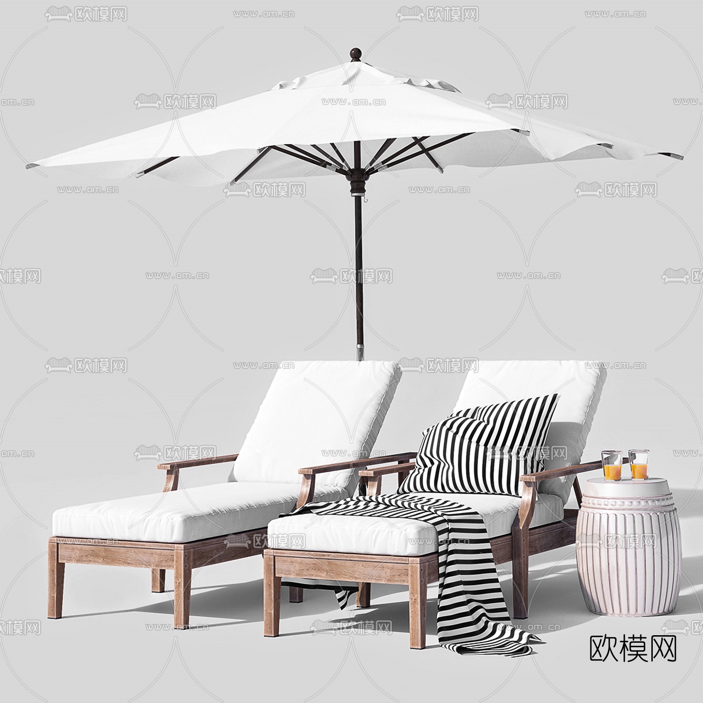 现代户外躺椅组合3d模型下载（渲染图1）