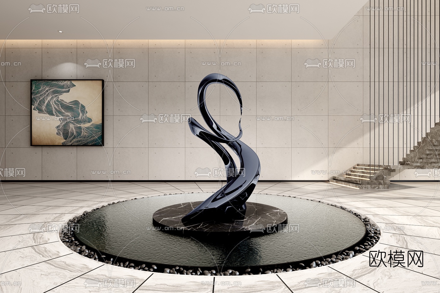 现代抽象雕塑3d模型下载（渲染图1）