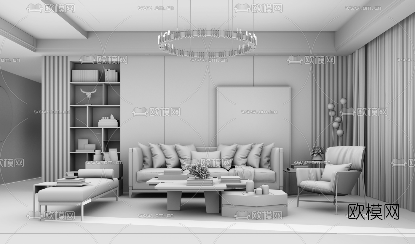 现代轻奢客厅su模型下载（渲染图4）