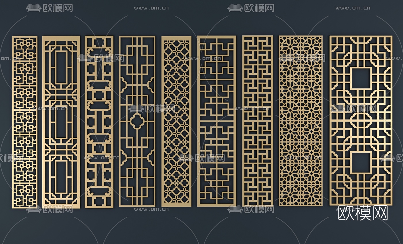 新中式花格屏风隔断3d模型下载