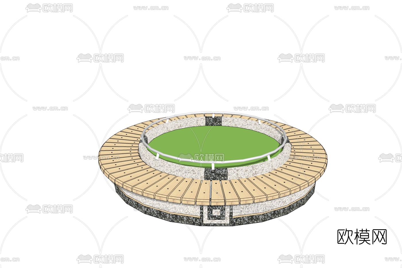 中式树池公用椅免费su模型下载