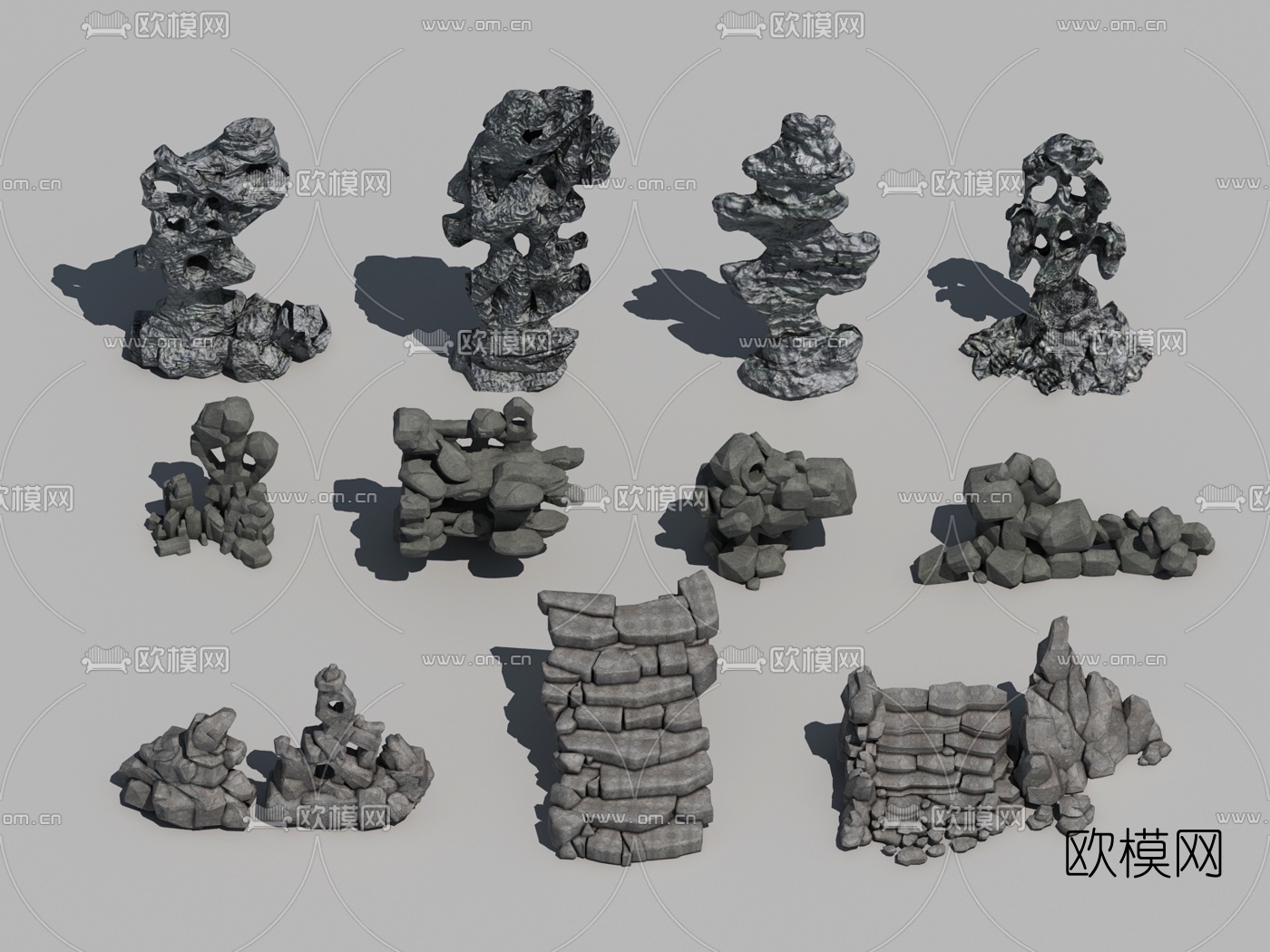 现代景观石假山3d模型下载