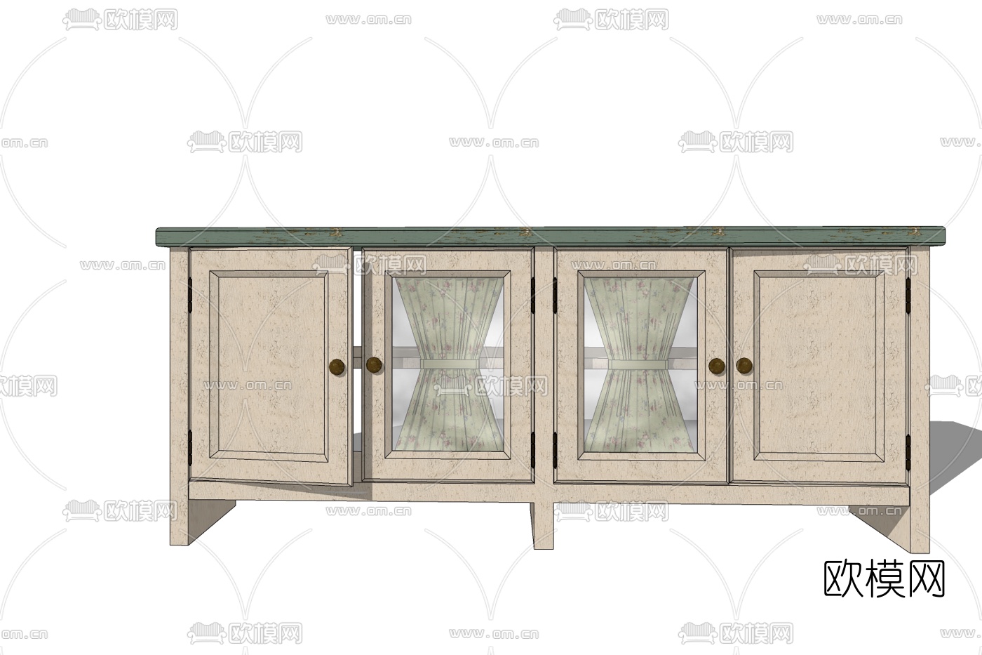 简欧实木边柜免费su模型下载