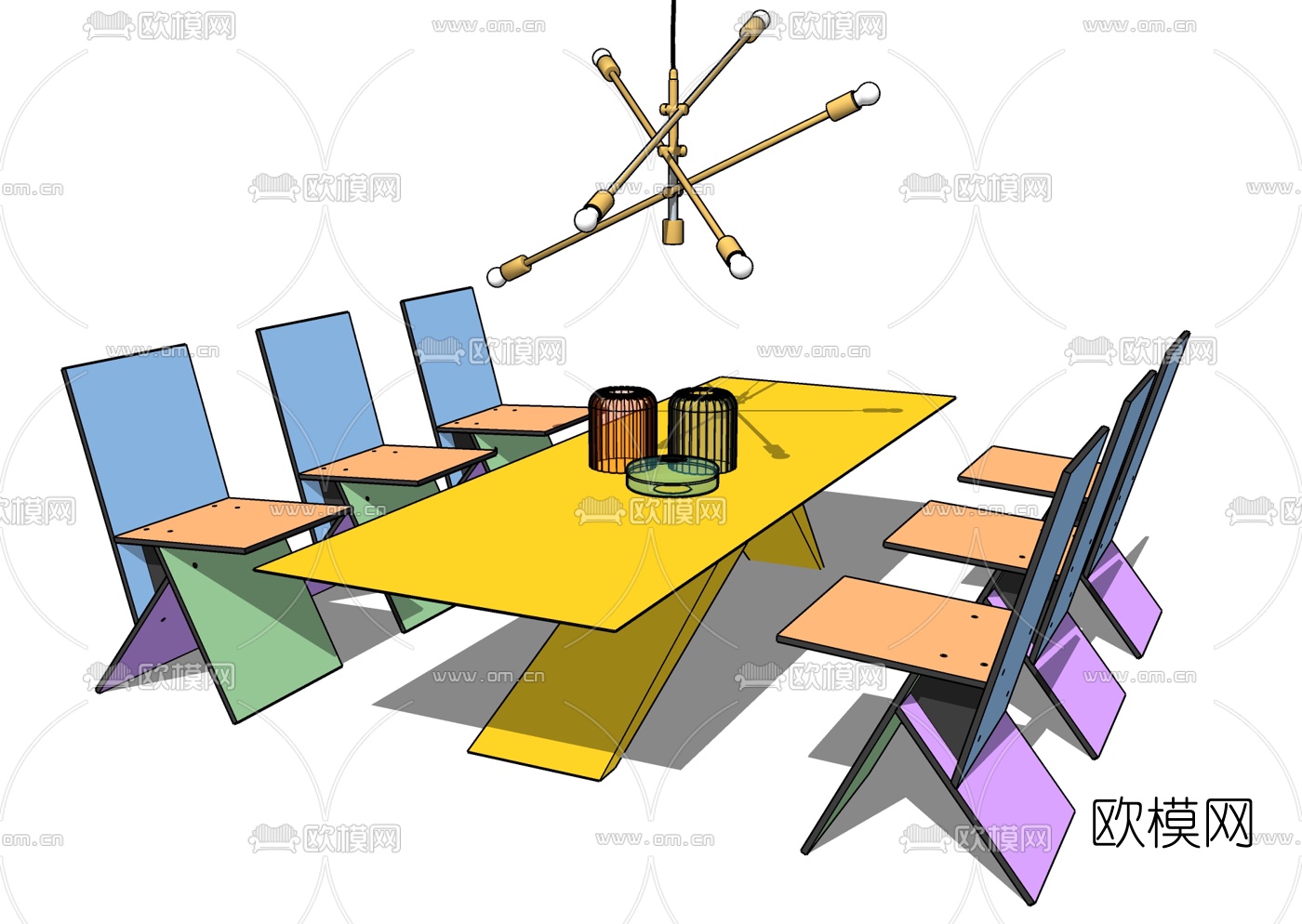 现代时尚餐桌椅su模型下载（渲染图1）