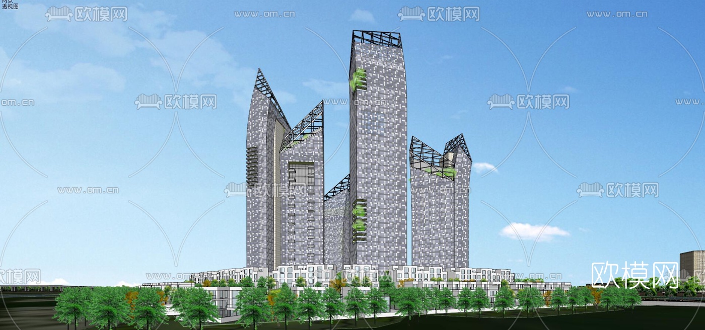 现代高层办公楼su模型下载（渲染图4）