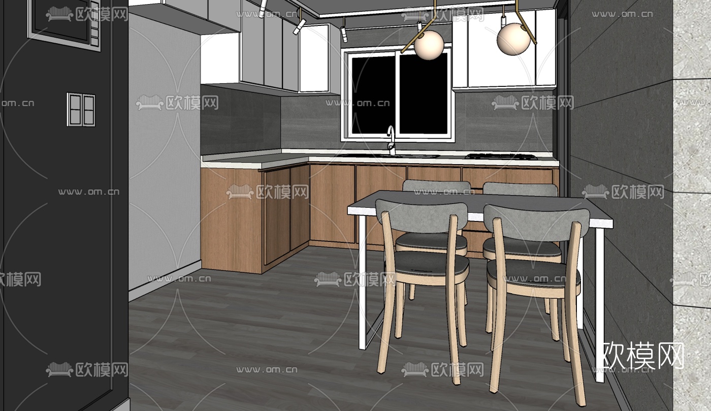 现代简约厨房免费su模型下载