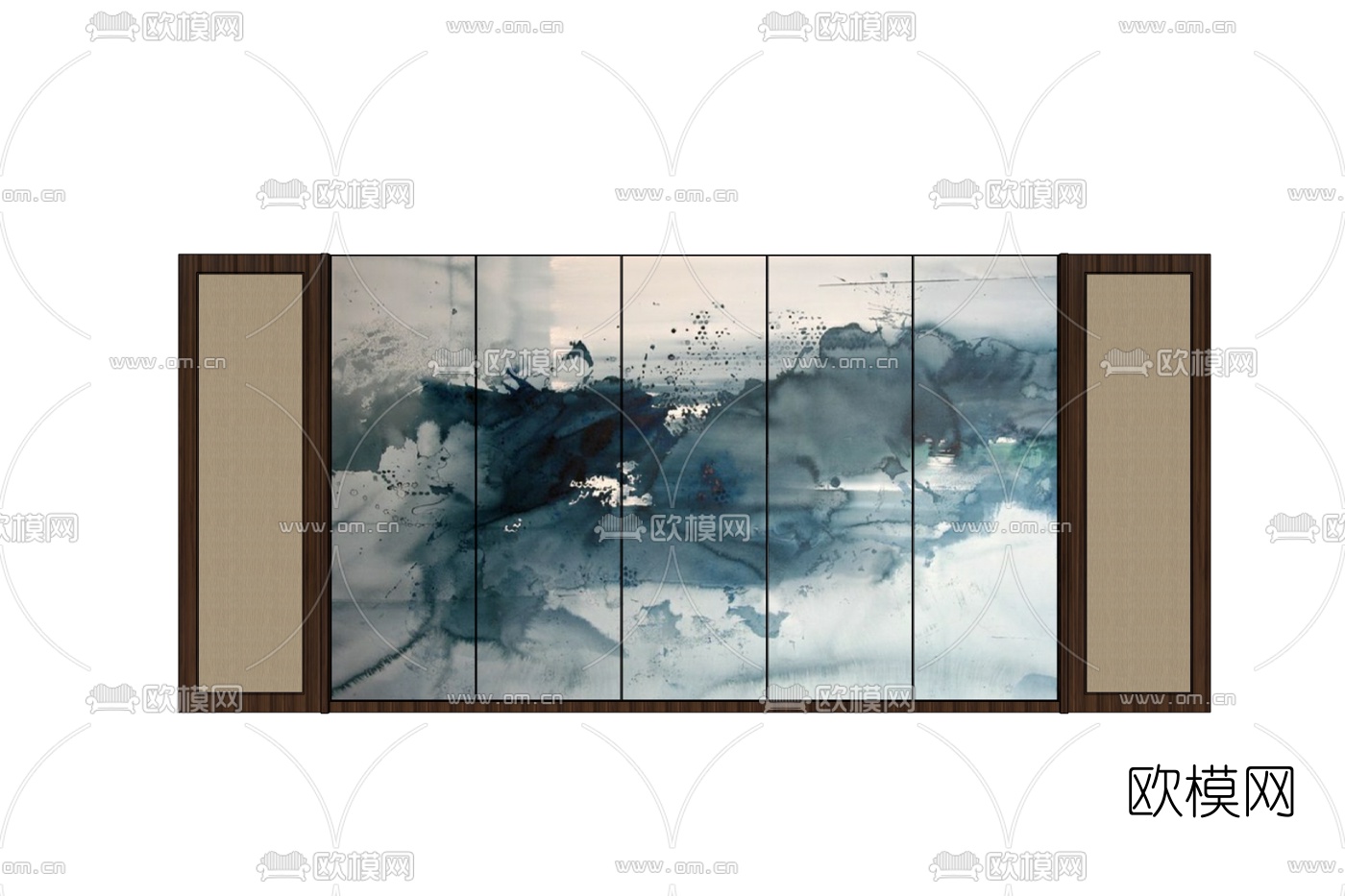 中式山水背景墙免费su模型