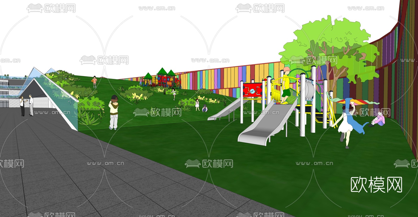 现代学校操场教学楼外观su模型下载（渲染图7）