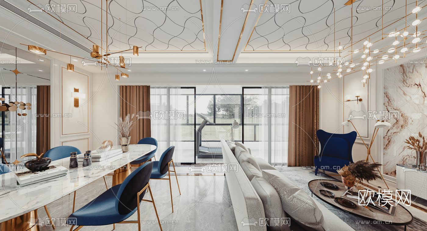简欧轻奢客厅餐厅cr全景3d模型