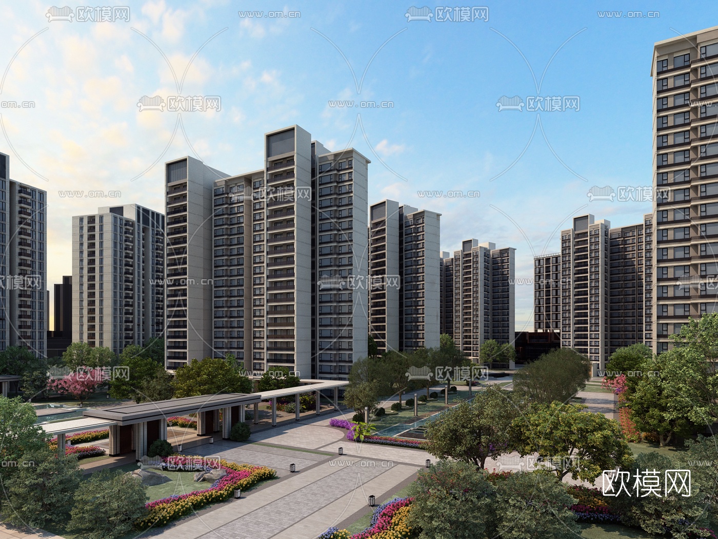 现代住宅小区外观3d模型下载