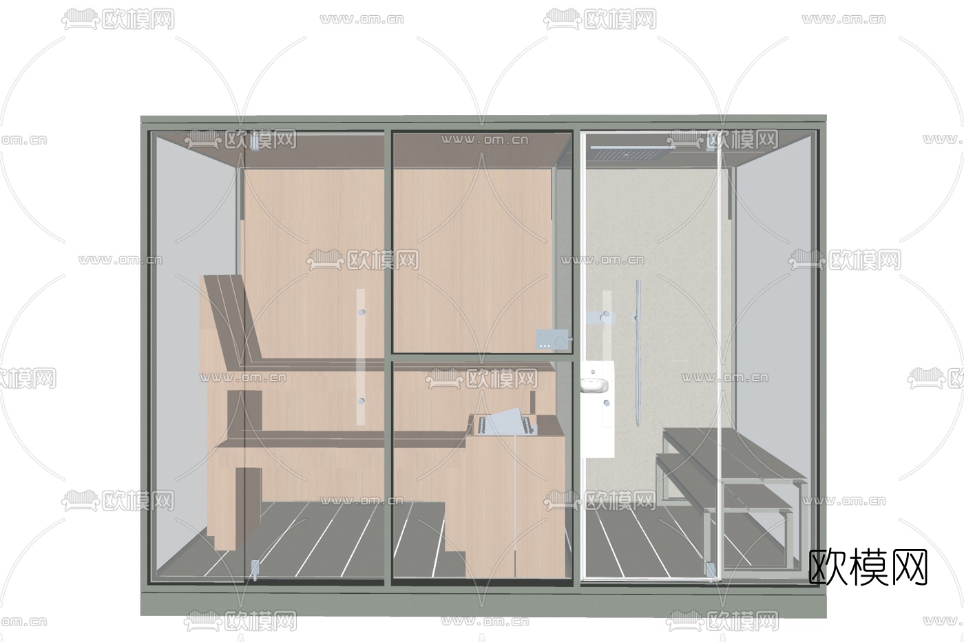现代干湿蒸房间免费su模型下载
