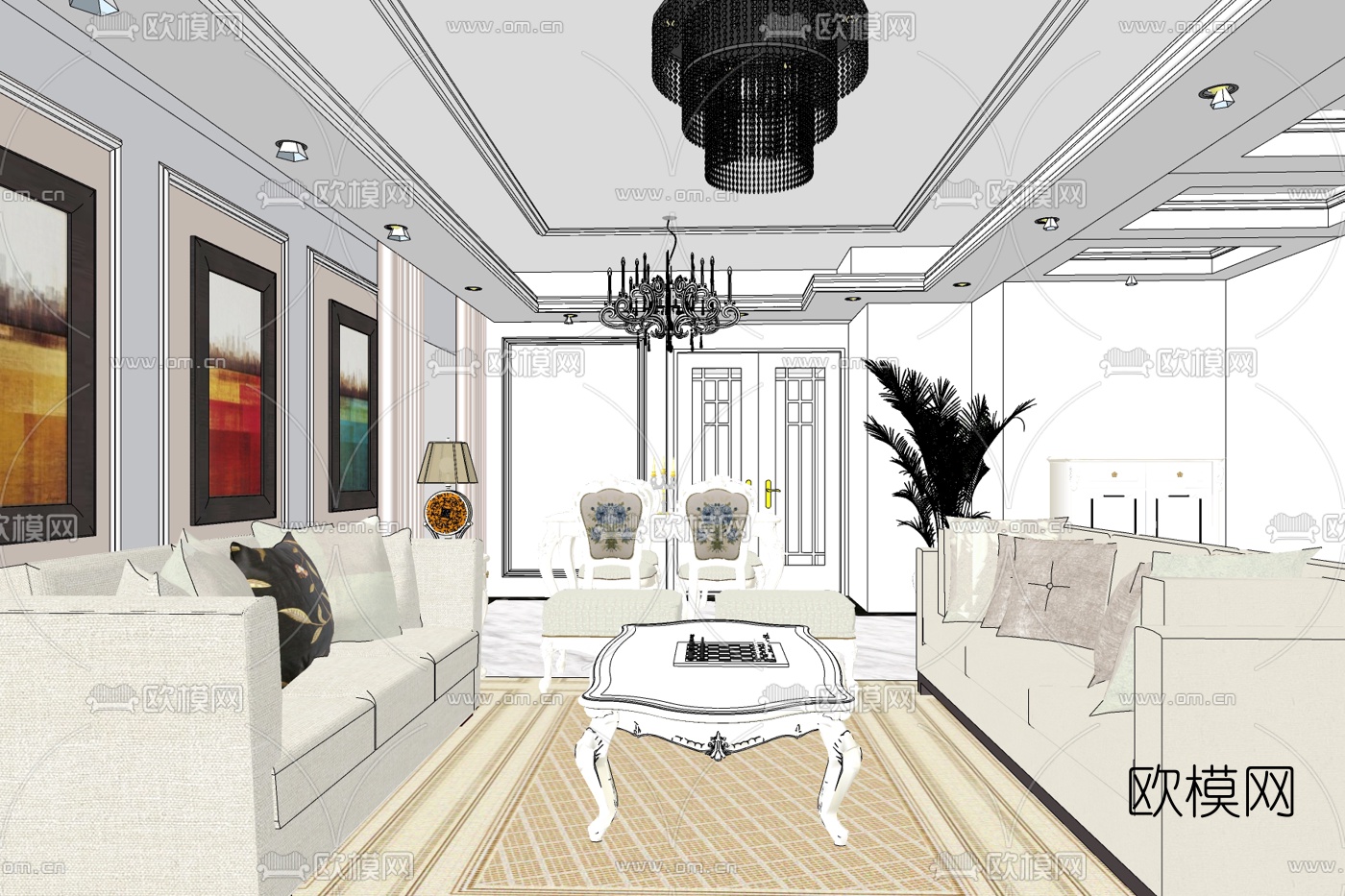 欧式客厅免费su模型下载