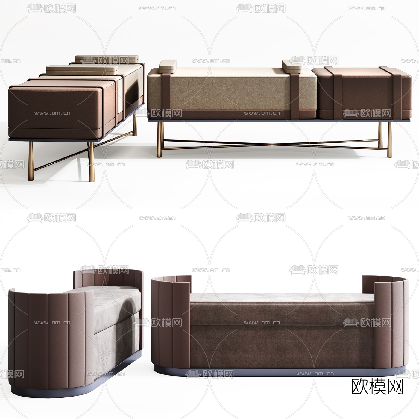 现代布艺床尾凳脚踏3d模型下载