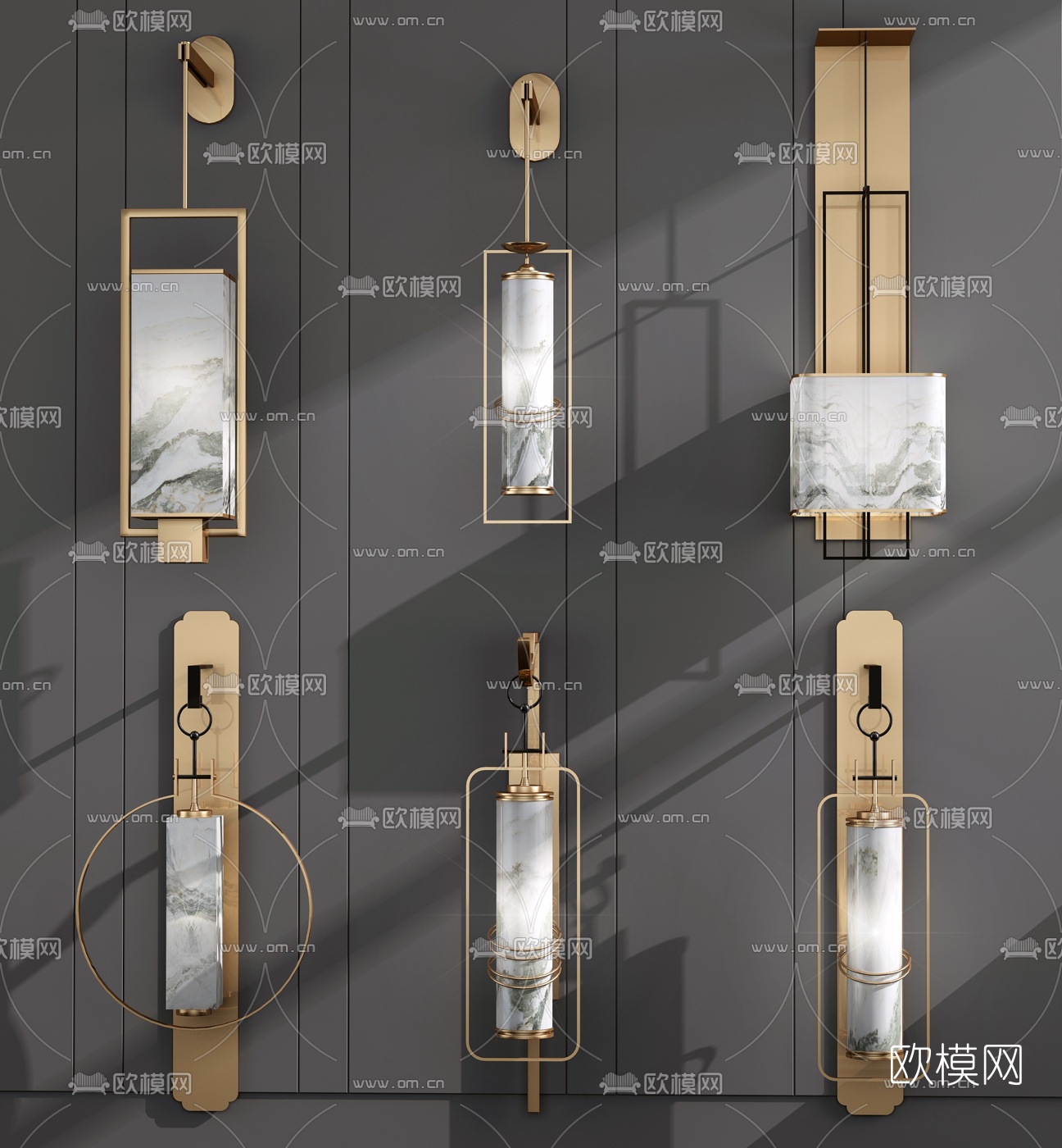 新中式金属壁灯组合3d模型