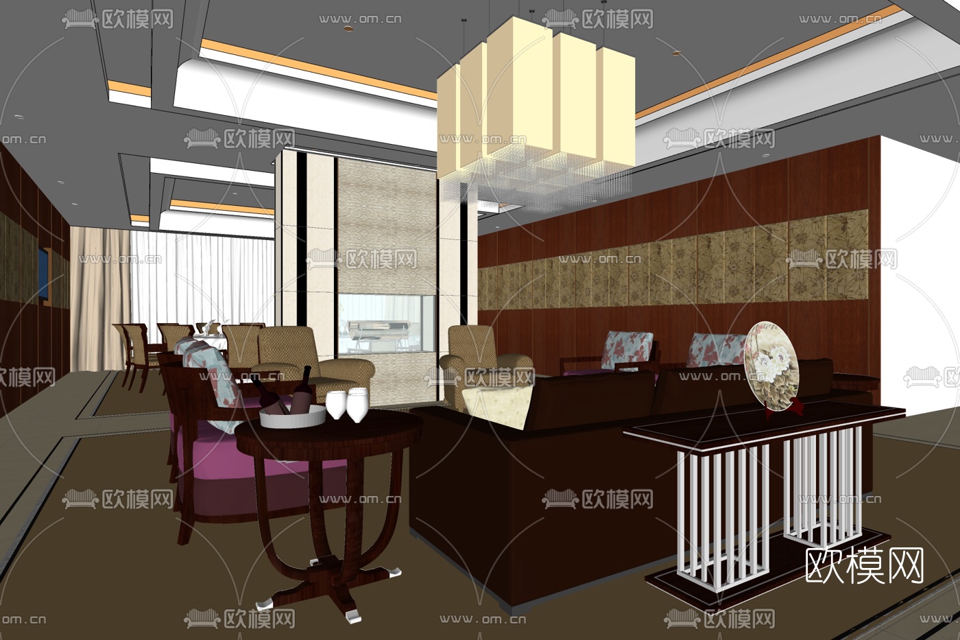 新中式客厅免费su模型下载