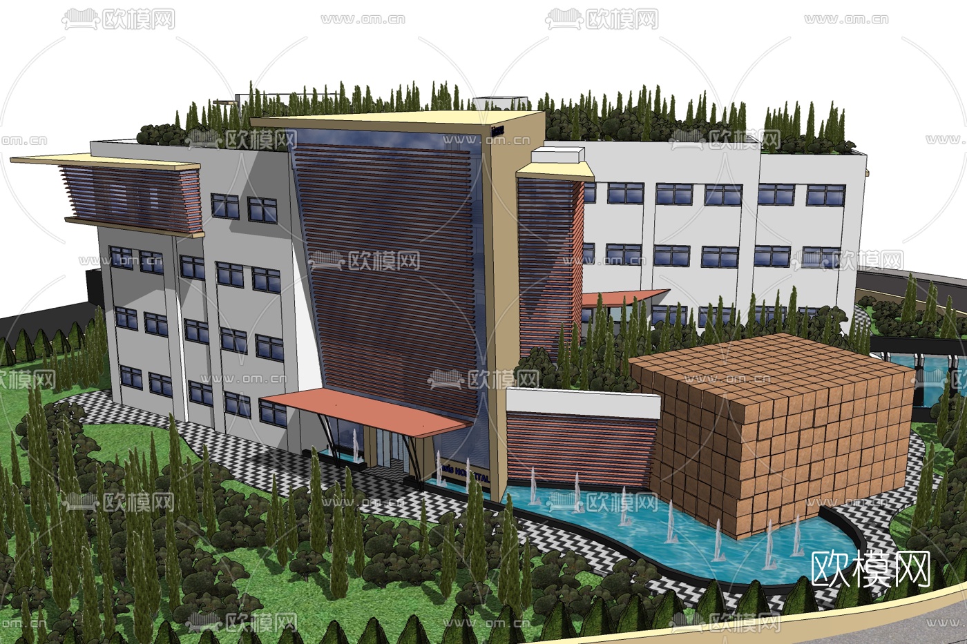 现代度假酒店免费su模型下载